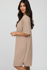 Light Mocha Ribbed Front Pocket Dress