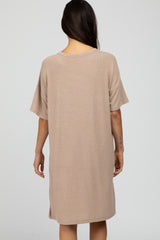 Light Mocha Ribbed Front Pocket Dress