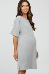 Heather Grey Ribbed Front Pocket Maternity Dress