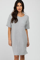 Heather Grey Ribbed Front Pocket Maternity Dress