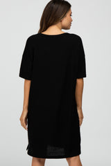 Black Ribbed Front Pocket Maternity Dress