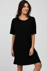 Black Ribbed Front Pocket Maternity Dress