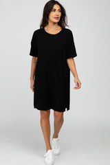 Black Ribbed Front Pocket Dress