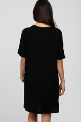 Black Ribbed Front Pocket Dress