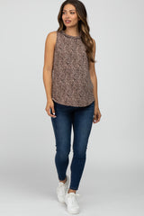 Mocha Leopard Print Mock Neck Maternity Blouse