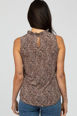 Mocha Leopard Print Mock Neck Blouse