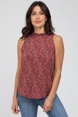 Burgundy Leopard Print Mock Neck Blouse