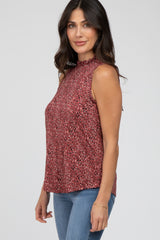 Burgundy Leopard Print Mock Neck Blouse