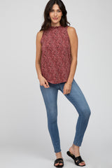 Burgundy Leopard Print Mock Neck Blouse