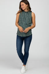 Teal Leopard Print Mock Neck Maternity Blouse