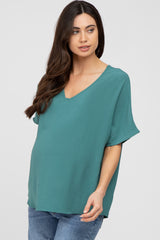 Emerald Green Short Sleeve Maternity Blouse