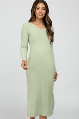 Mint Green Ribbed Long Sleeve Maternity Dress