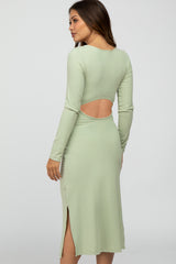 Mint Green Ribbed Long Sleeve Maternity Dress