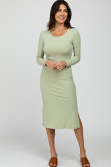 Mint Green Ribbed Long Sleeve Maternity Dress