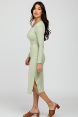 Mint Green Ribbed Long Sleeve Dress