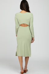 Mint Green Ribbed Long Sleeve Dress