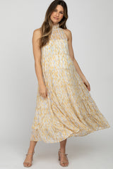 Yellow Printed Sleeveless Tiered Maternity Midi Dress