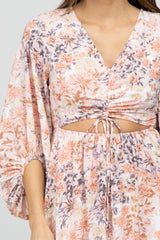 Peach Floral Front Cutout Maxi Dress