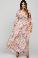 Peach Floral Front Cutout Maternity Maxi Dress