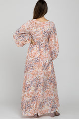 Peach Floral Front Cutout Maternity Maxi Dress