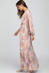 Peach Floral Front Cutout Maxi Dress