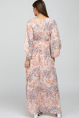 Peach Floral Front Cutout Maxi Dress