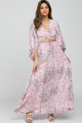 Pink Floral Front Cutout Maternity Maxi Dress