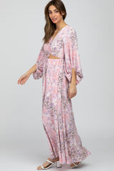 Pink Floral Front Cutout Maxi Dress