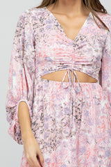 Pink Floral Front Cutout Maxi Dress