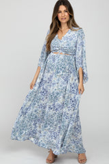 Blue Floral Front Cutout Maternity Maxi Dress