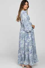 Blue Floral Front Cutout Maternity Maxi Dress