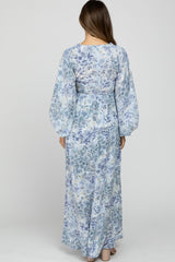 Blue Floral Front Cutout Maternity Maxi Dress