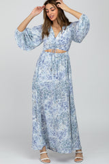 Blue Floral Front Cutout Maternity Maxi Dress