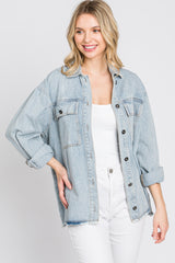 Light Blue Front Pocket Slightly Distressed Shacket