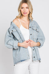 Light Blue Front Pocket Slightly Distressed Maternity Shacket