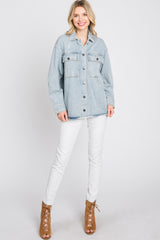 Light Blue Front Pocket Slightly Distressed Shacket