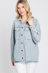 Light Blue Front Pocket Slightly Distressed Shacket