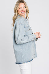 Light Blue Front Pocket Slightly Distressed Shacket