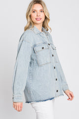 Light Blue Front Pocket Slightly Distressed Shacket