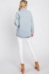 Light Blue Front Pocket Slightly Distressed Shacket