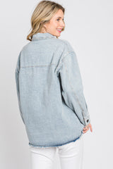 Light Blue Front Pocket Slightly Distressed Shacket