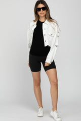 White Raw Hem Cropped Maternity Jean Jacket