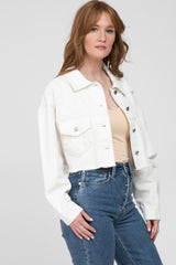 White Raw Hem Cropped Jean Jacket