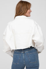 White Raw Hem Cropped Jean Jacket