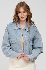 Light Blue Raw Hem Cropped Jean Jacket