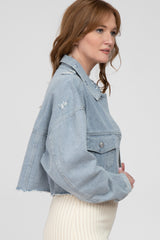 Light Blue Raw Hem Cropped Jean Jacket