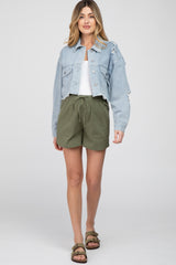 Light Blue Raw Hem Cropped Maternity Jean Jacket