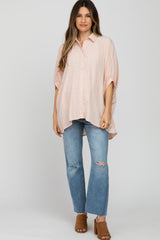 Peach Button Front Collared Oversized Maternity Blouse