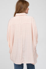 Peach Button Front Collared Oversized Blouse