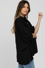 Black Button Front Collared Oversized Maternity Blouse